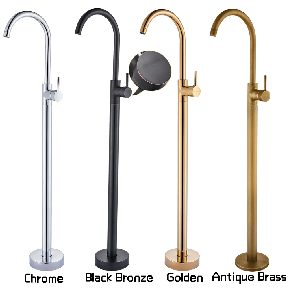 

Chrome Floor Stand Faucets Single Handle Brass Bathroom Freestanding Basink Mixer Tap with Rotate Spout Single Hole