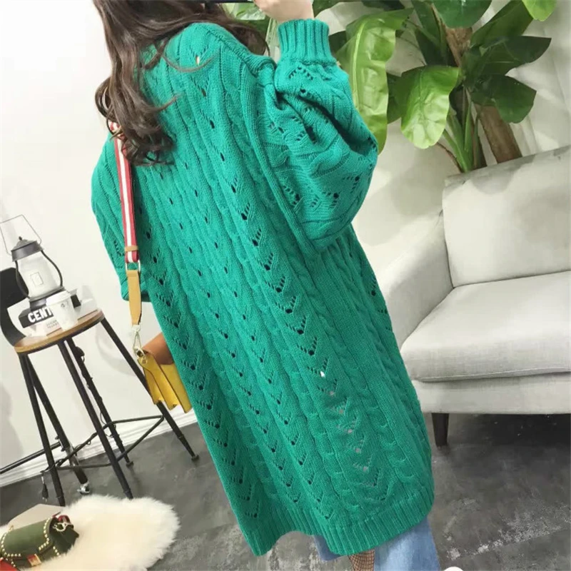 Женский длинный вязаный кардиган свободный однотонный с вырезами модель A207 в