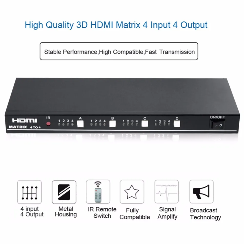 EMK 4x4 HDMI ТВ матрица 4 входа выхода настоящий матричный переключатель сплиттер