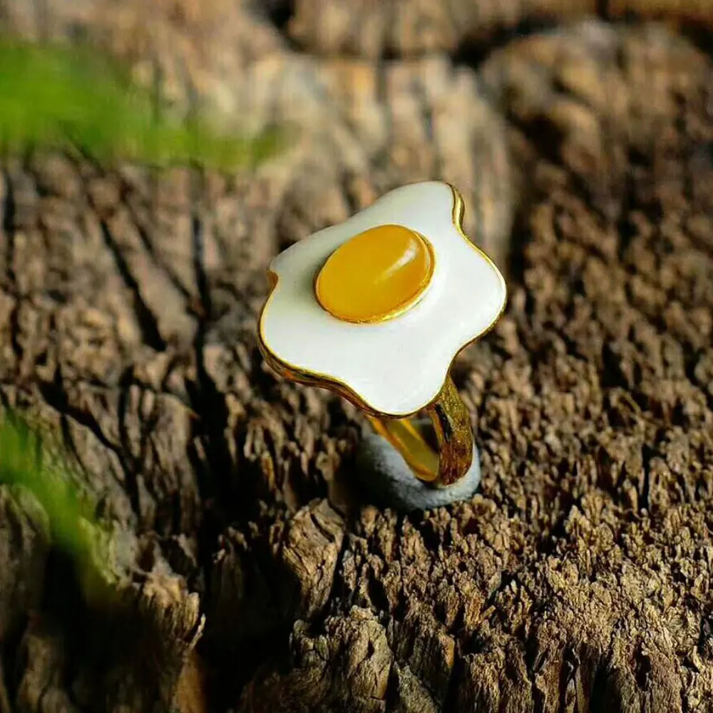 RADHORSE 925 Серебряные кольца для Для женщин Fine Jewelry Amber яичный желток моделирование