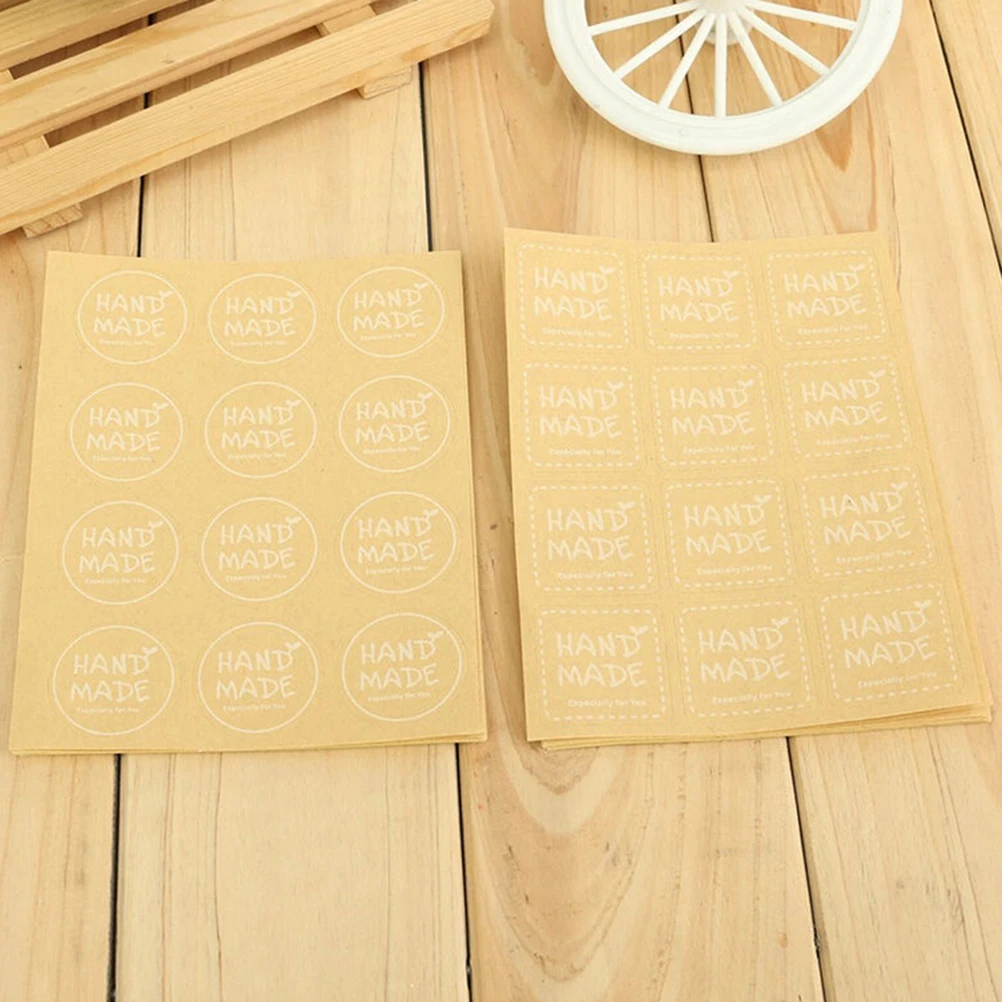 New 120pcs/10sheet Kraft Label Sticker Cake Baking Sealing For Gift DIY Handmade Round Square White Hand Made Stickers | Канцтовары для