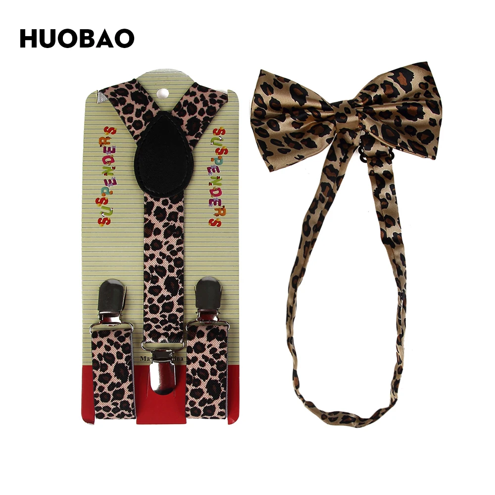 

HUOBAO 2018 New Fashion Brown Leopard Suspenders And Bow Ties Sets For Children Kids Boys Girls
