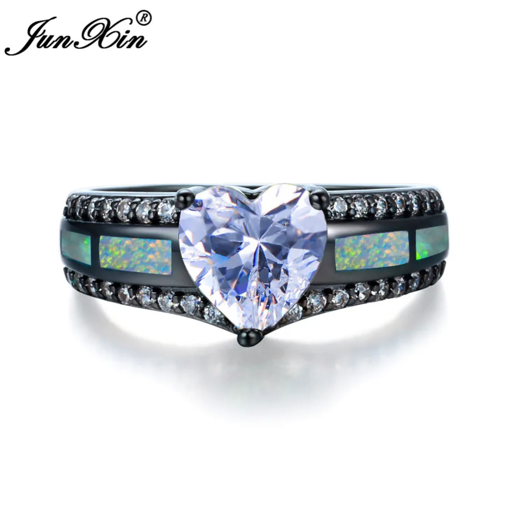 JUNXIN Male Female Blue/Green/Purple Zircon Stone Ring Fashion White Fire Opal Rings For Men And Women Vintage Wedding | Украшения и
