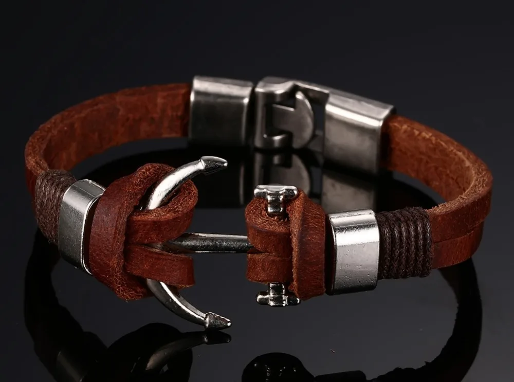 Fate Love Brown Genuine Leather Bracelets Charm Mens Jewelry Anchor Male Accessories 109 | Украшения и аксессуары