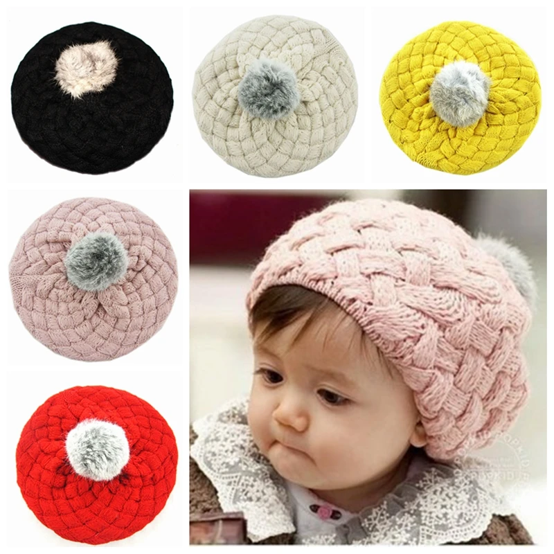 

4-36M Baby winter Beret hats kids poms pom beanie cap boys girls faux rabbit fur hat caps gorros bebes crochet BP11