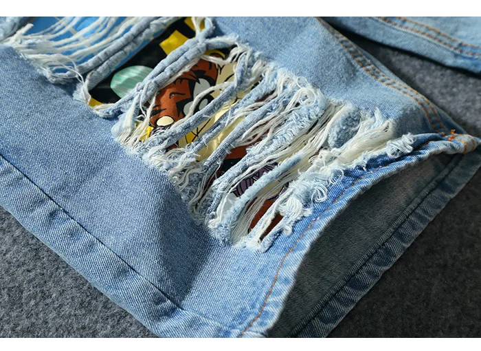 Для мужчин Джинсы для женщин Узкие рваные Print Distressed плиссированные Повседневное