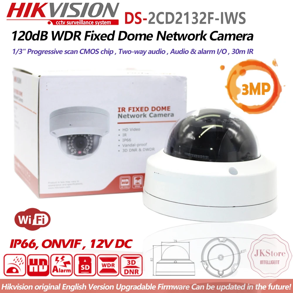 Hikvision DS 2CD2132F IWS английская версия 3MP купольная камера POE безопасность Встроенный