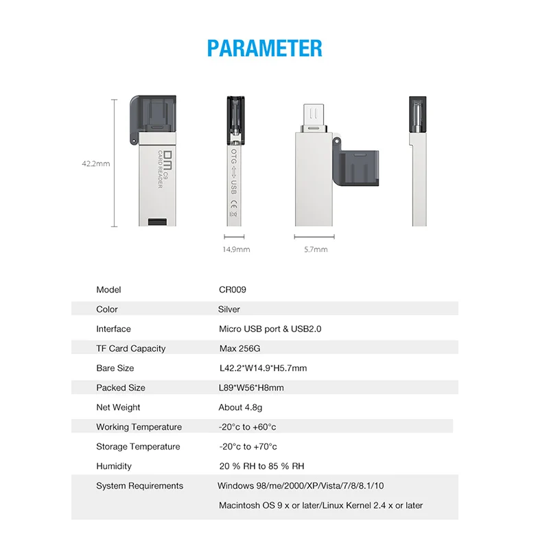 DM OTG CR009 Micro SD/TF,       Android   Micro USB