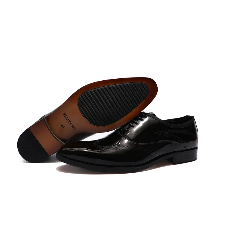 Мужские классические туфли 2019 лакированная кожа Wingtip черные коричневые со