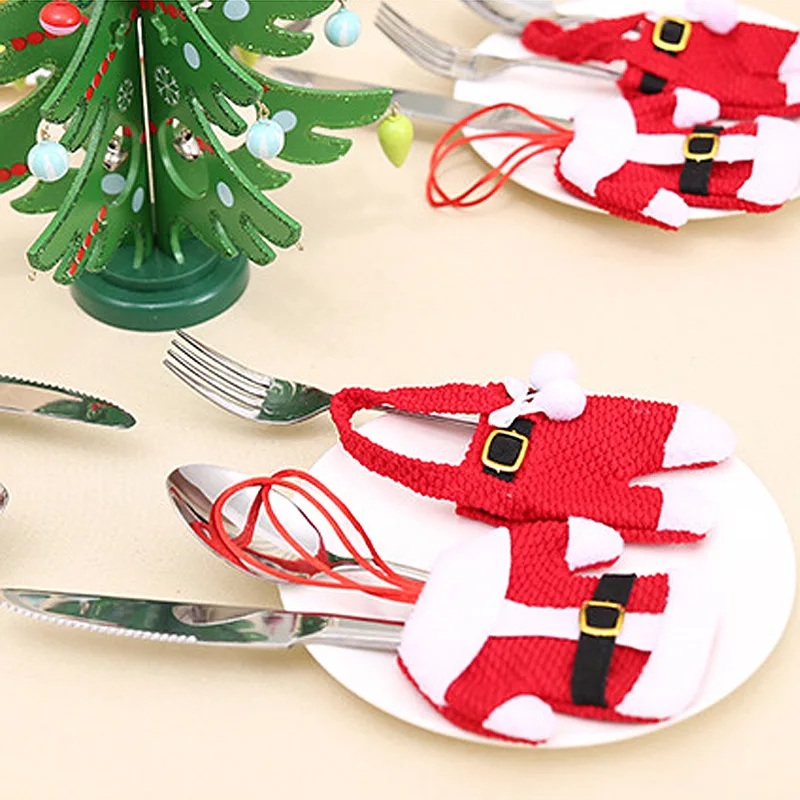 6Pcs New Year Christmas Desktop Decoration Small Clothes Small Pants Cutlery Cutlery Set Christmas tree decorations