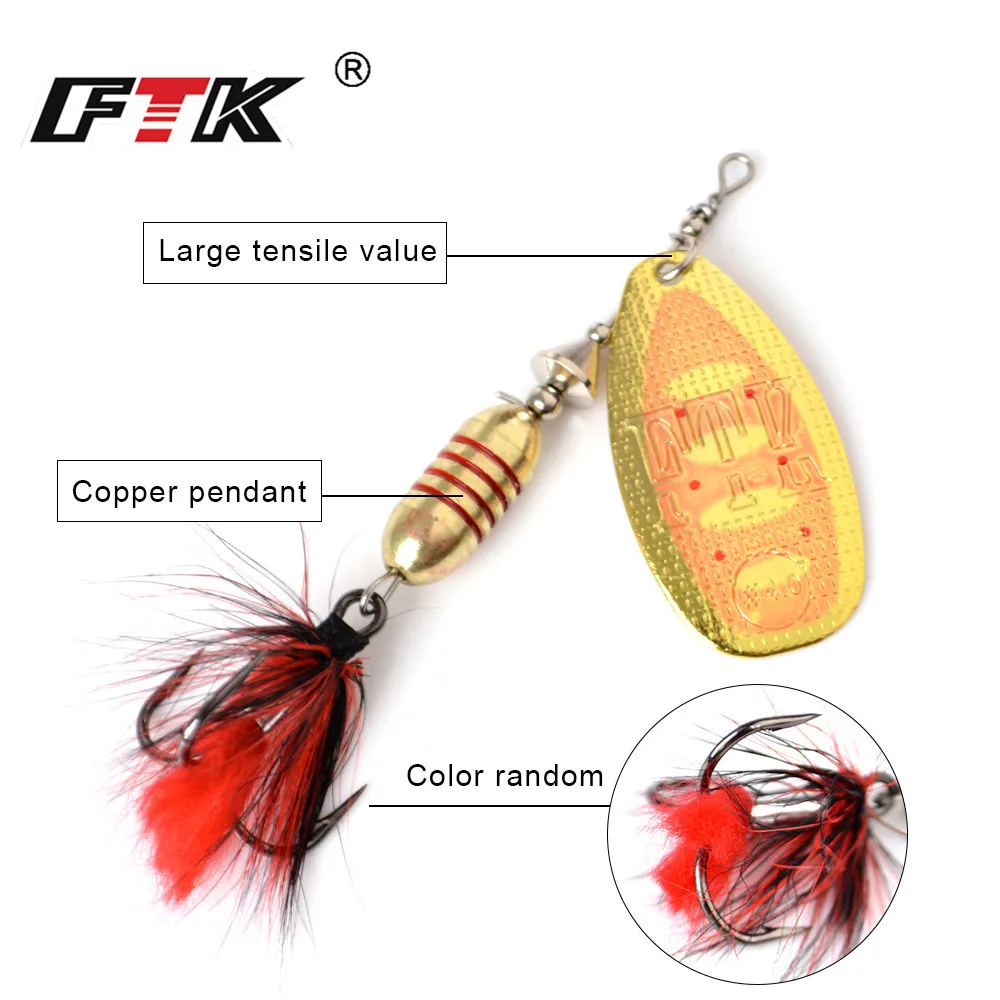 FTK 1pcs Spinner Bait Fishing Lures Spoon Lure 17.5g With Feather Treble Hooks Arttificial Metal Wobblers Pike Tackle | Спорт и