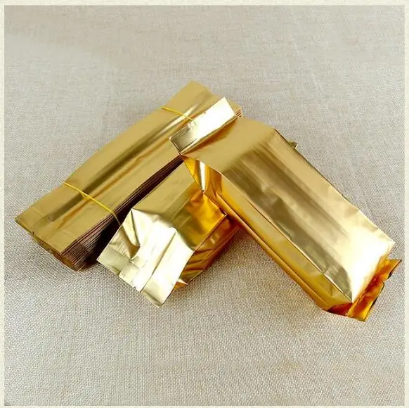 100 шт./лот упаковочная сумка для чая и кофе из золотой алюминиевой фольги/мешок