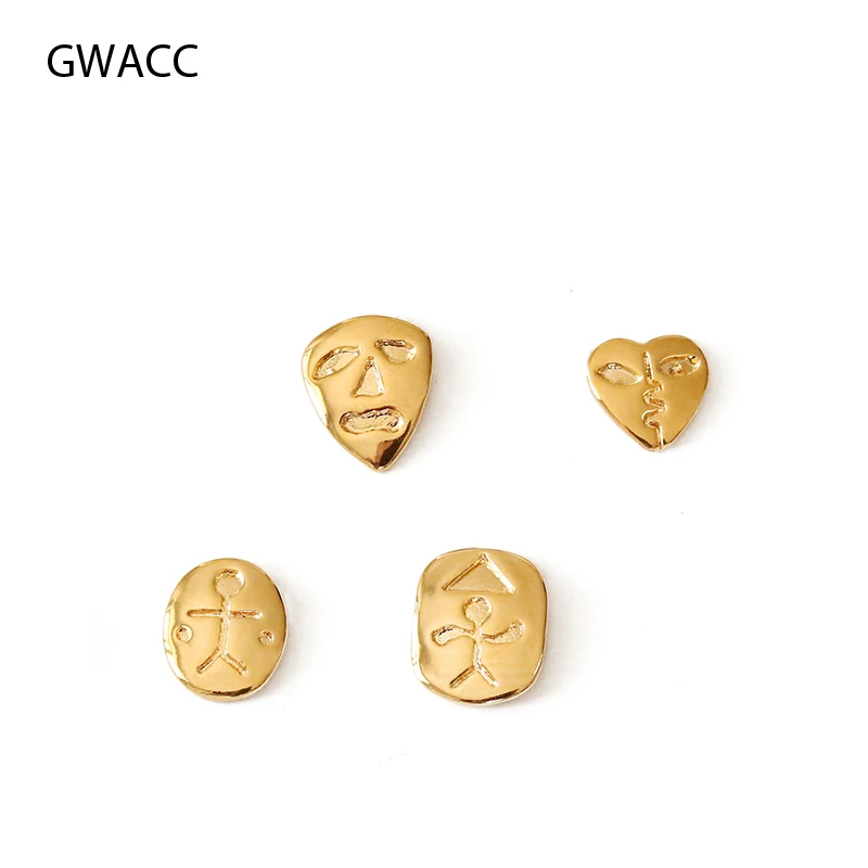 Женские серьги-гвоздики в форме сердца GWACC Fun Face золотистые сережки забавные