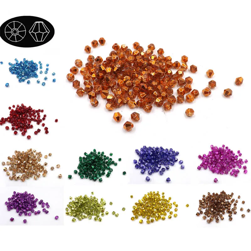 Двухконусные бусины из австрийского хрусталя разные цвета 3 мм/1000 шт. стеклянные
