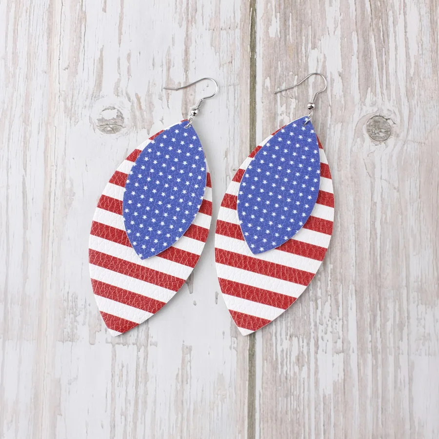 Женские кожаные висячие серьги в форме маркиза со звездами и полосками подарок