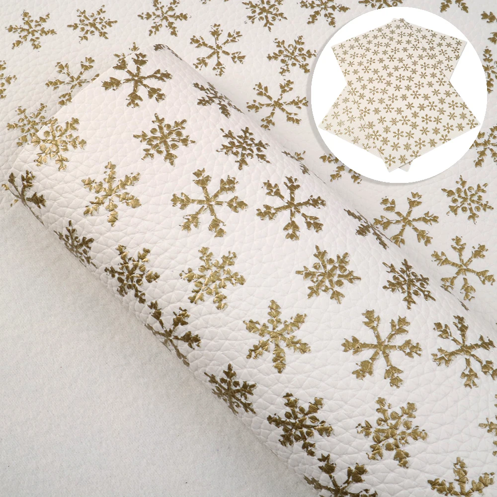 New 20*34cm Gold Foil Litchi Snow Printed Artificial Synthetic Leather For Hair Bow DIY Projects Handbag Shoes,1Yc6930