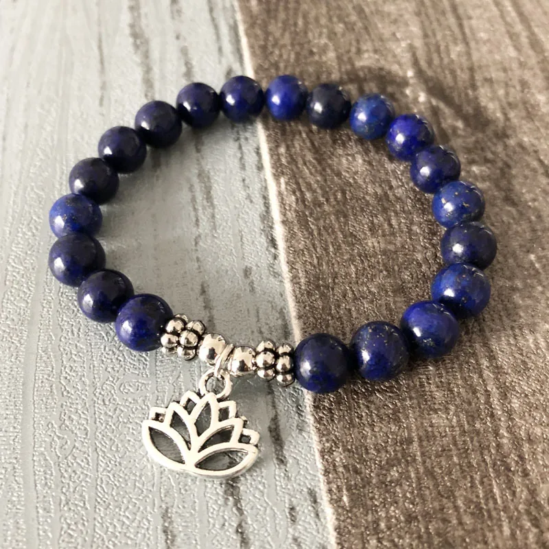 Браслет для йоги с лотосом и бусинами 8 мм|bracelets for|lapis lazuli braceletyoga bracelet |