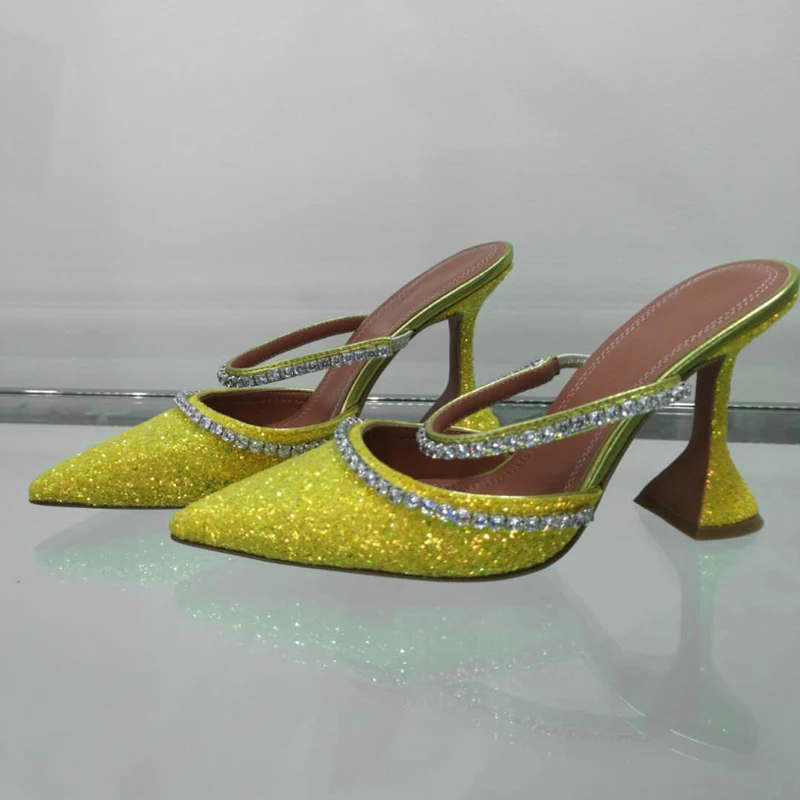 Женские блестящие сандалии гладиаторы с острым носком ремешком из страз на