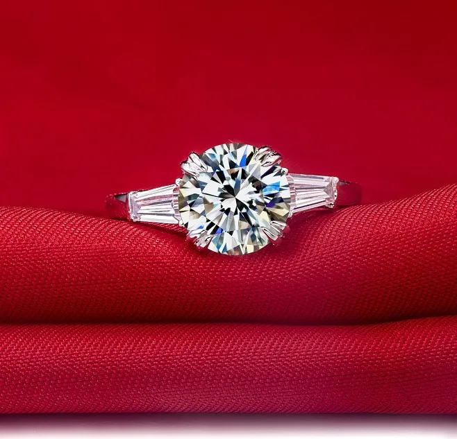 THREEMAN одноцветное 18KT Белое золото качество 2Ct Moissanite ювелирные изделия Пасьянс