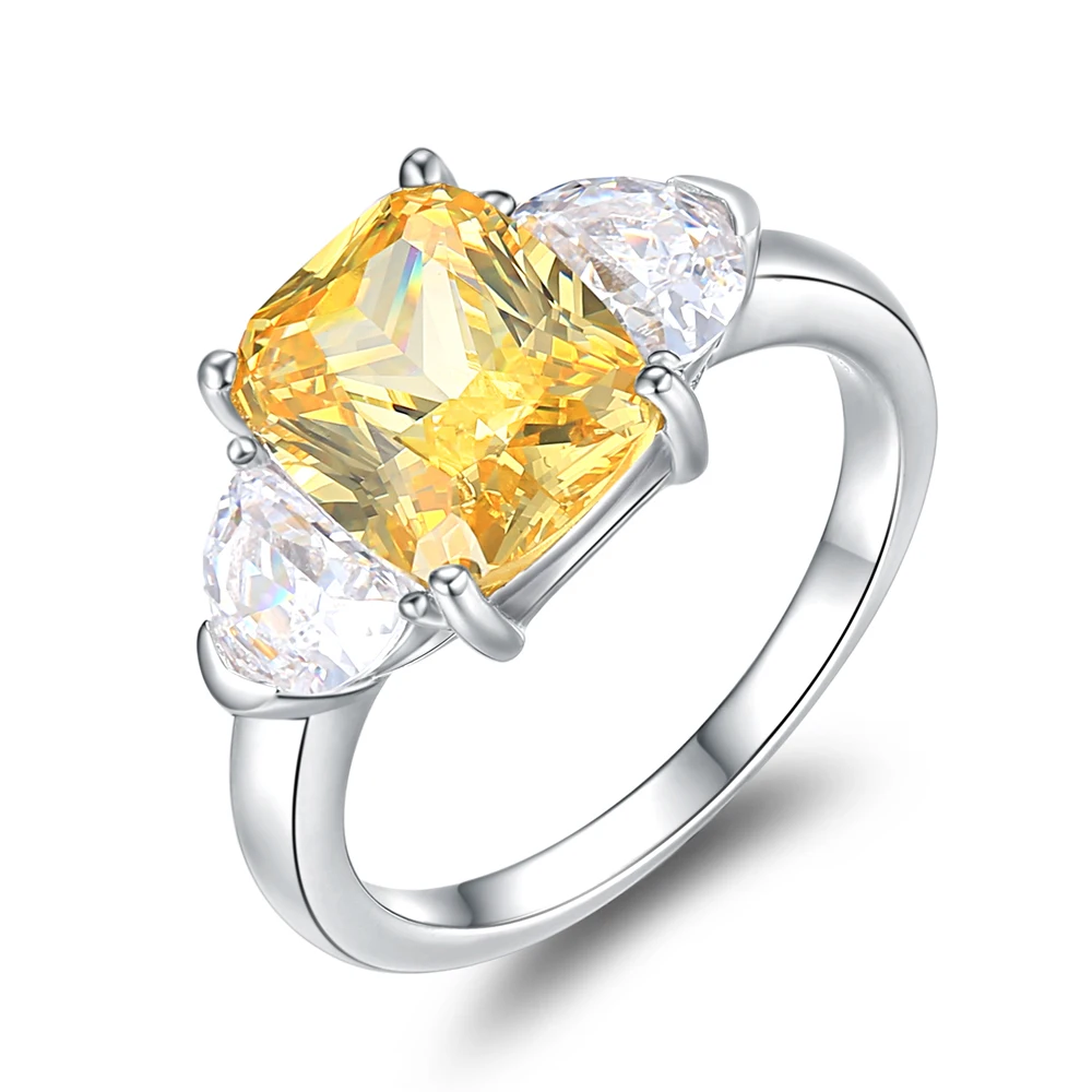 Mozume Для женщин 4ct Radiant Форма желтый CZ коктейльное кольцо стерлингового серебра 925