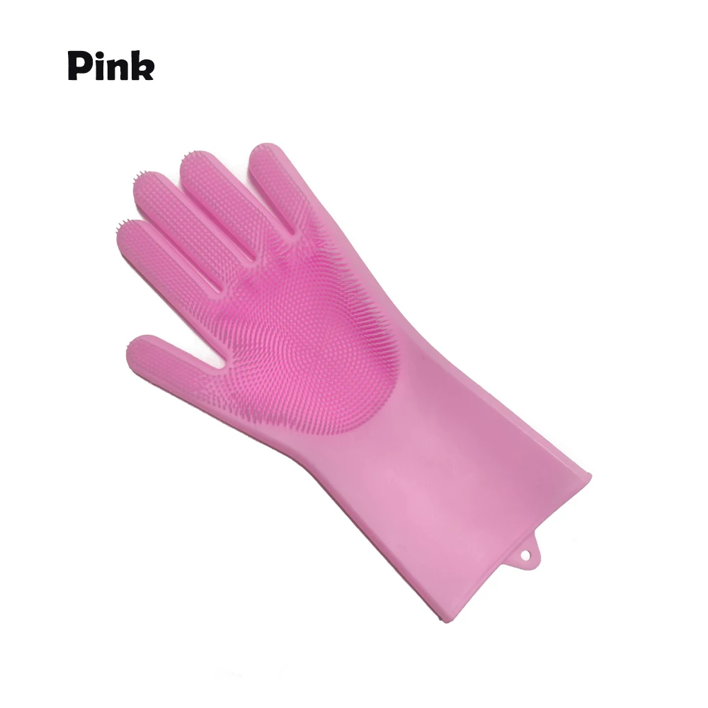 Pink left 1 шт кухонные силиконовые чистящие перчатки, волшебные силиконовые перчатки для мытья посуды, легкие бытовые силиконовые резиновые чистящие перчатки - Цвет: Pink left