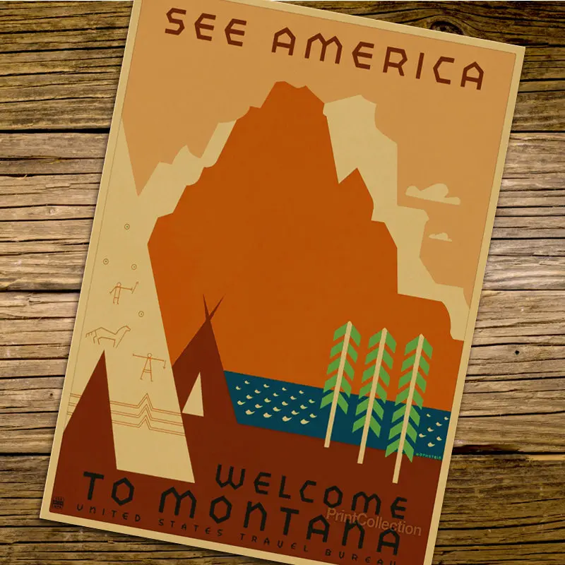 Welecome домик у озера Винтаж плакат ретро Плакаты крафт-бумага декоративная