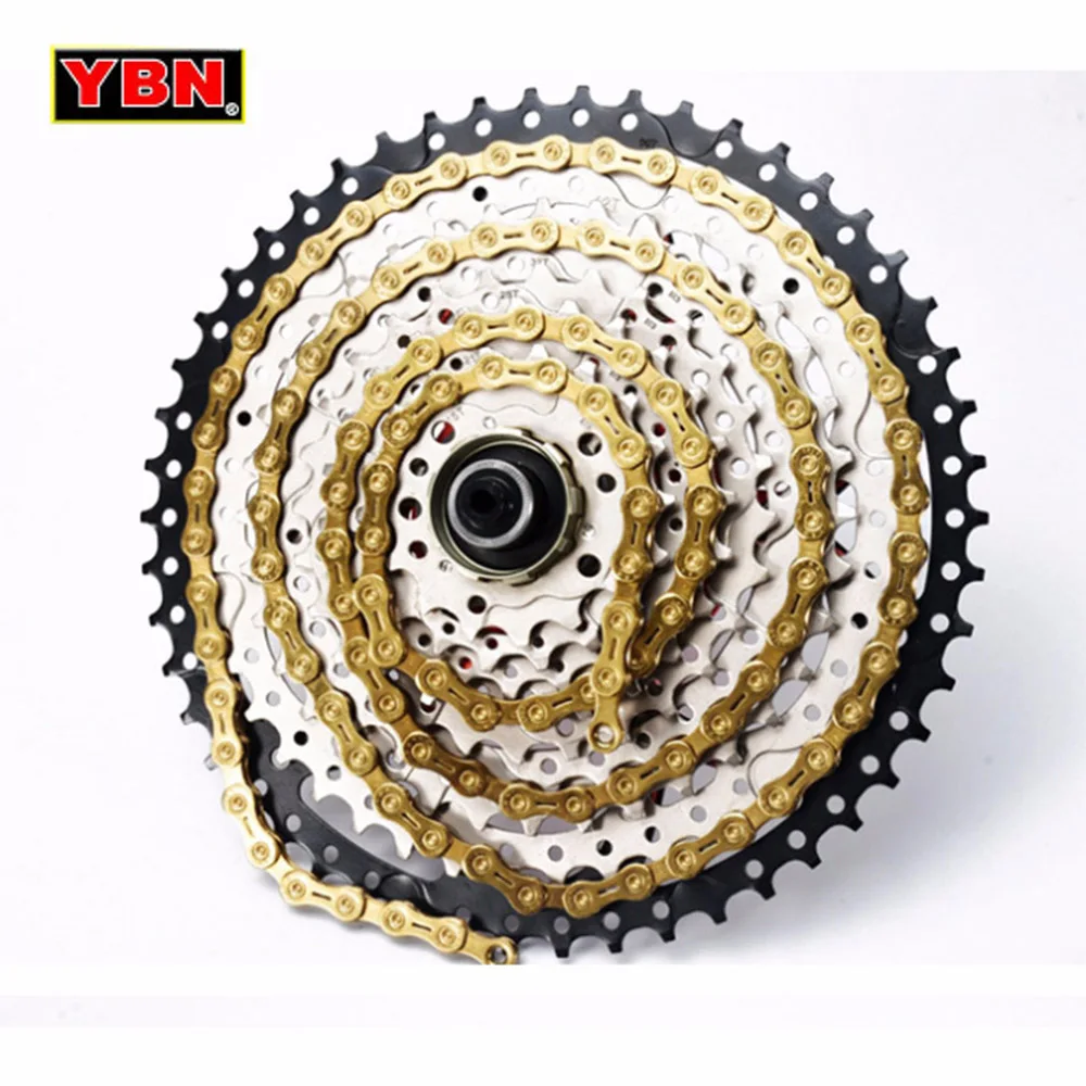 YBN Ультралегкая велосипедная цепь 9 10 11 скоростей SLR Gold Hollow MTB для дорожного
