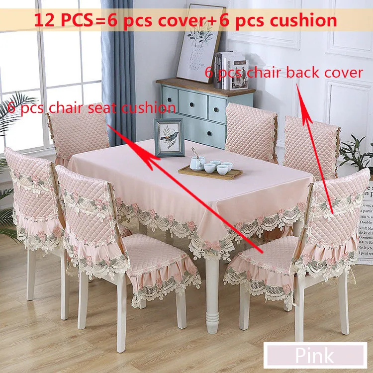 Pink 12pcs Пасторальная скатерть для стула, наволочка для подушки, набор для столовой, с принтом, твердая прямоугольная скатерть, цветочный свежий стиль, свадебный стол, украшение - Цвет: Pink 12pcs