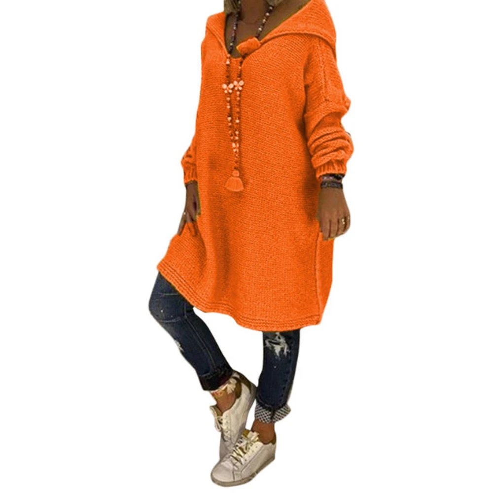 

Winter Sweater Women 2019 Fashion Casual Solid Hooded Sweater Warm Vintage Loose Long Sleeve Knitted Pullover Sweaters