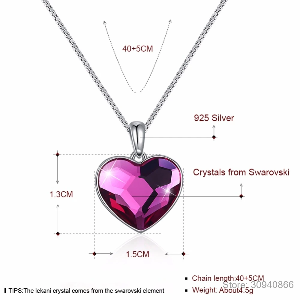 LEKANI, оригинальные кристаллы от Swarovski, подвеска в виде сердца, ожерелье для женщин, шикарное Серебро S925 пробы, ожерелье для влюбленных, подарок на день Святого Валентина