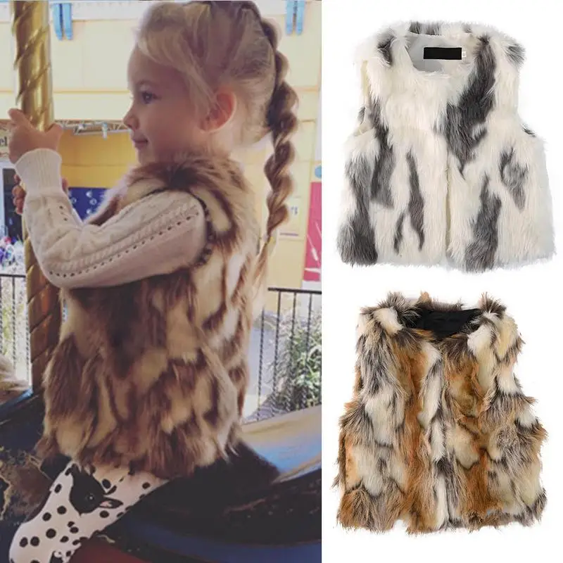 Зимняя одежда для маленьких девочек жилет из искусственного меха пальто теплый