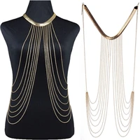 sexy women punk gothic multilayer chain tassel body jewelry snake chain choker gold color body chain necklace jewelry shellhard