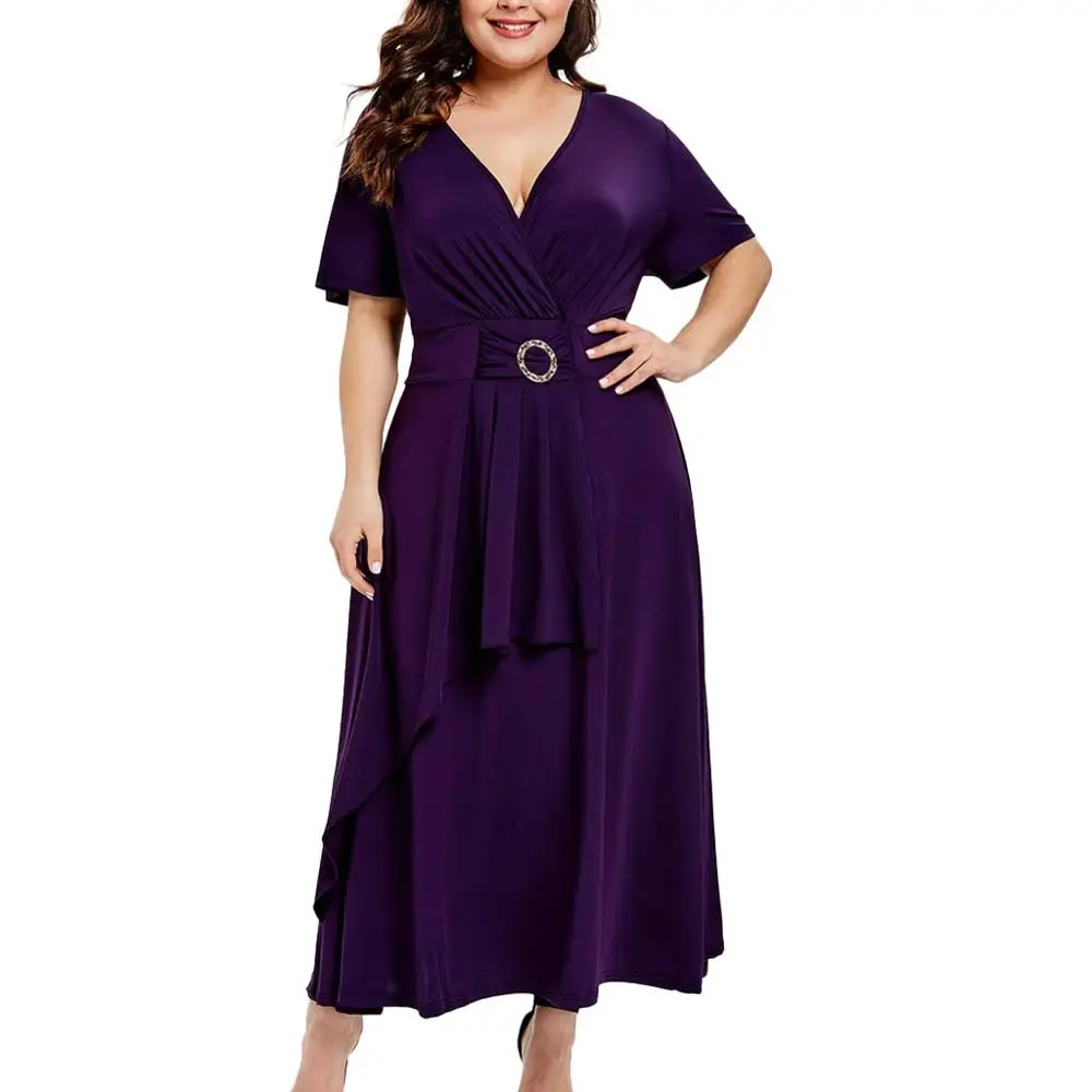 Однотонное платье женская летняя обувь размера плюс с V образным вырезом и