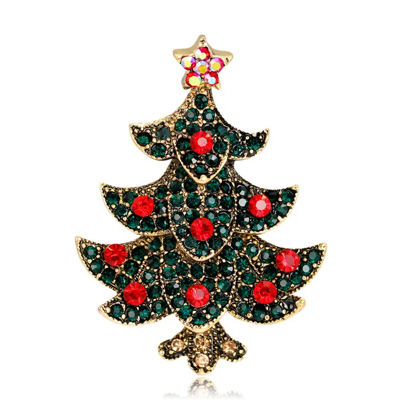 Зеленая Рождественская елка брошь со стразами эмалированные булавки зажим для