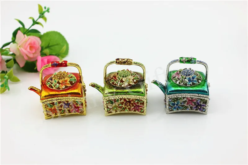 Ручной работы чайник безделушка коробка Оловянная эмаль Орнамент