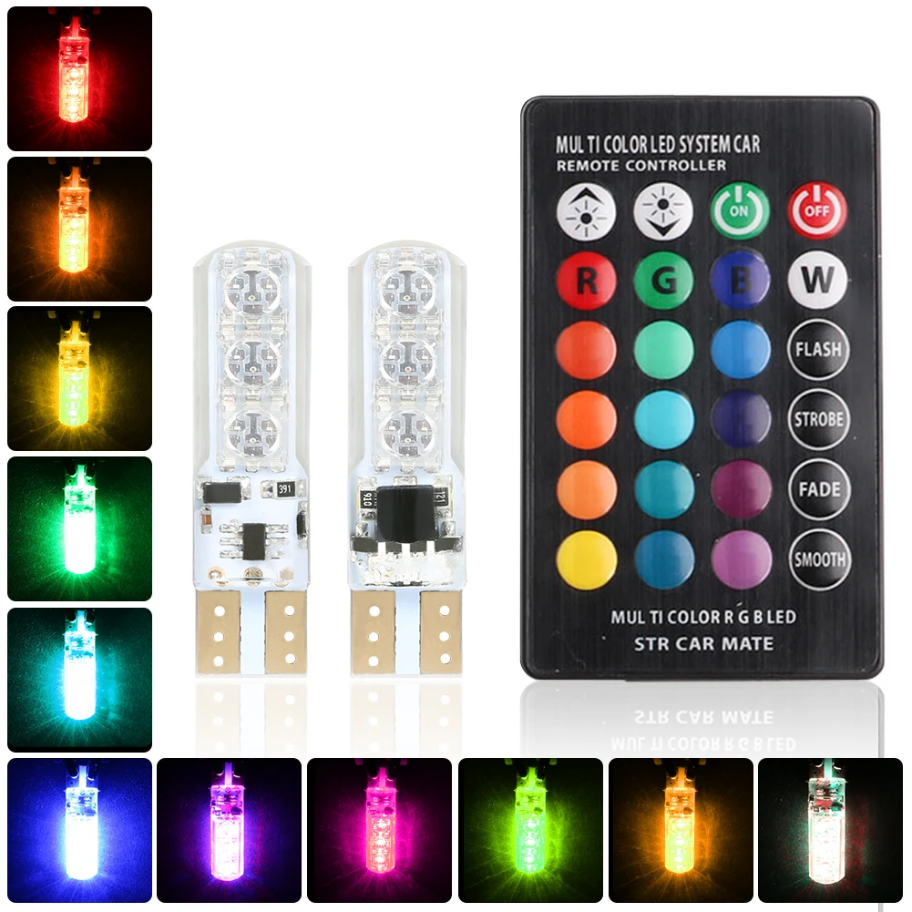 Хит продаж 1 пара T10 RGB украшение интерьера автомобиля ширина лампы свет с пультом