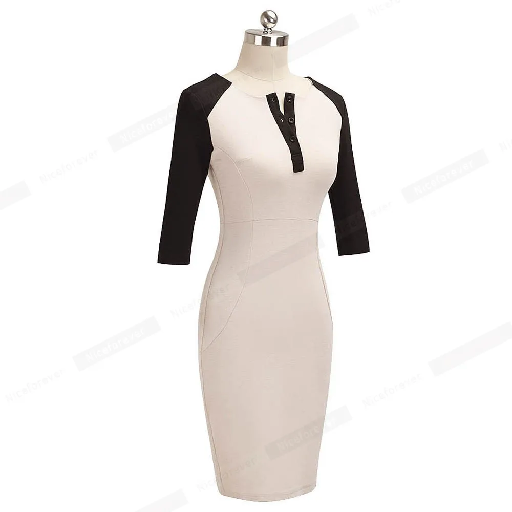 Women Casual Sheath Patchwork Bodycon Pencil Work Business Office Dress 1H280 | Женская одежда