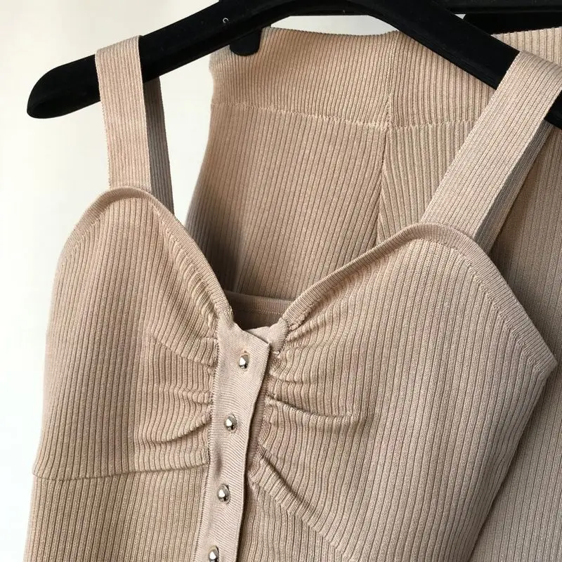 ALPHALMODA без рукавов Вязанный жилет+ трикотажные широкие брюки женские летние 2 шт повседневный комплект однобортный наряд брюки костюмы