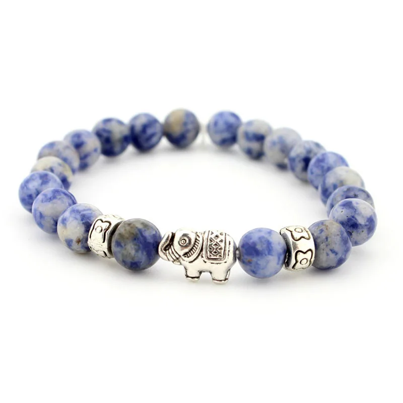 2018 Модный классический Эластичный браслет со слоном 8 мм из натурального камня