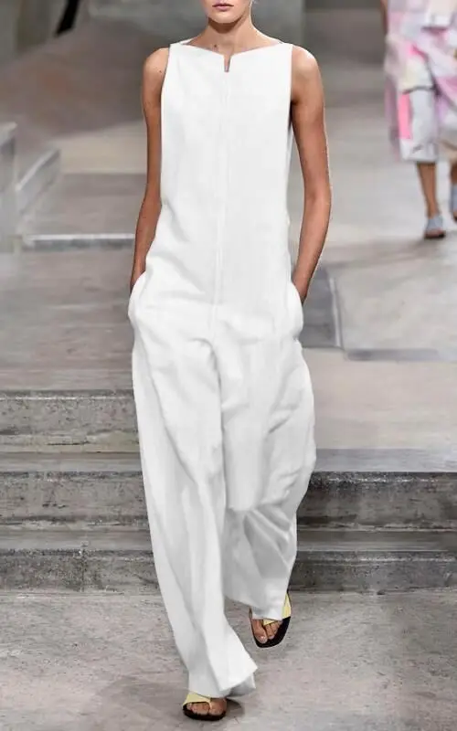 Комбинезон женский с круглым вырезом однотонный элегантный свободный Ромпер без