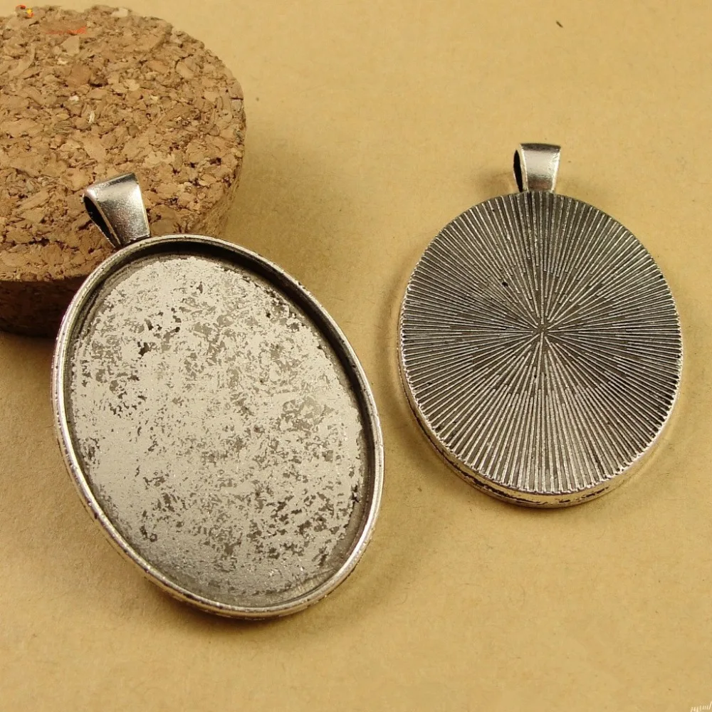 

20PCS Inner:30X40mm Alloy Antique Bronze/Silver Blank Tray Pendant Necklace Base Cameo Setting DIY Jewelry Finding