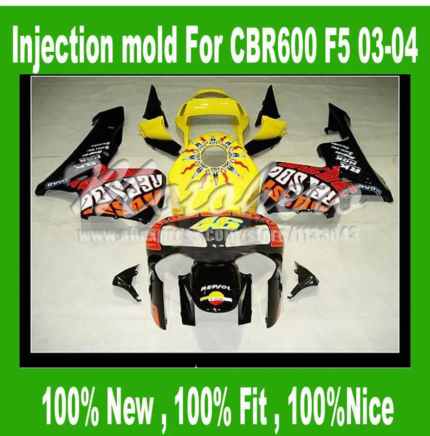 

Yellow Repsol injection mold fairing kits for HONDA CBR600 RR 2003 2004 CBR 600RR 03 04 CBR600RR F5 03 04 Fairings Q325523