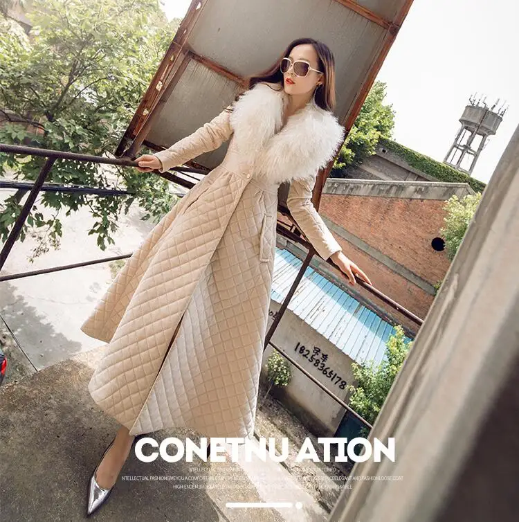 Ropa mujer invierno,, европейский стиль, элегантный, тонкий, настоящий, большой, монгольский, овечий мех, воротник, женские парки, длинное зимнее пальто для женщин