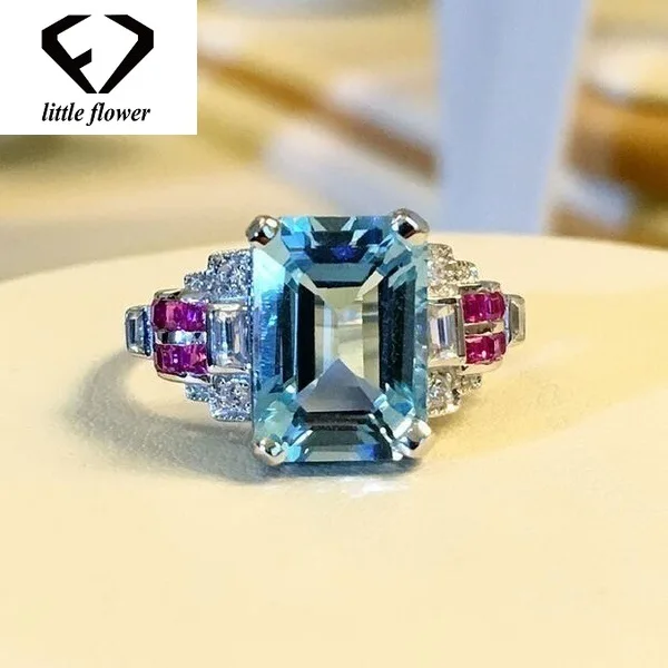 S925 Topaz Stone Sea Sapphire Ring 925 Silver Color jewelry Diamond Jewelry for Women Anillos Bizuteria Gemstone | Украшения и