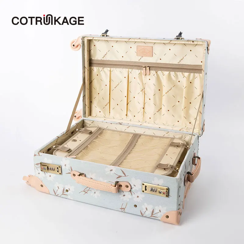 COTRUNKAGE 2" 24" 2" холщовый цветочный чехол для путешествий винтажный Жесткий Чехол для каюты TSA 4 колеса для переноски багажа для женщин
