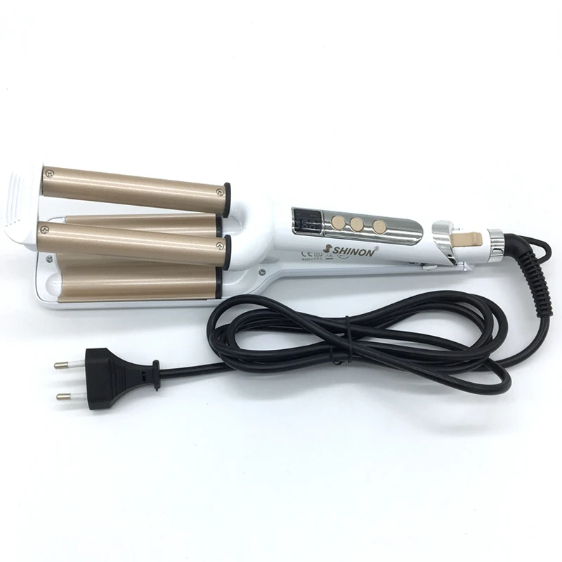 Блестящие щипцы для завивки волос 3 Бочки ЖК дисплей керамические волнистые