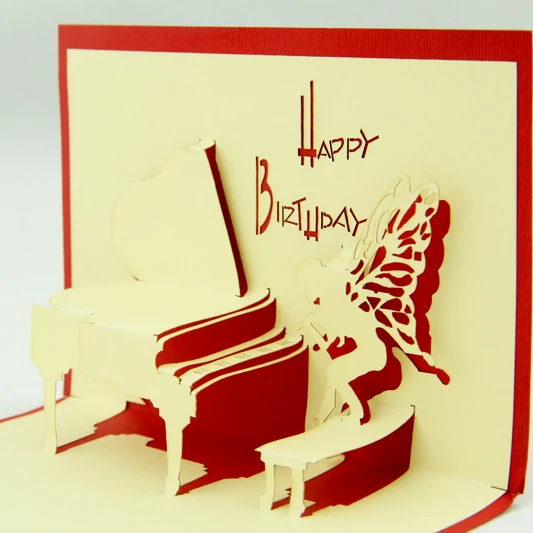 День рождения чтобы играть открытка с изображением фортепьяно/3D карта
