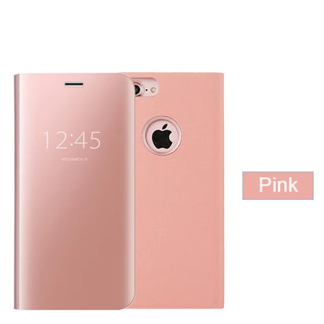 rose gold Умный кожаный откидной зеркальный чехол с подставкой для huawei mate 8 9 10 Pro Lite P8 P9 P10 Plus для iPhone X 7 8 6 6s Plus прозрачное окно обзора - Цвет: rose gold
