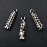 8pcs antique silver color 3d leaning tower of pisa charm vintage necklace bracelet diy metal jewelry alloy pendant a1788