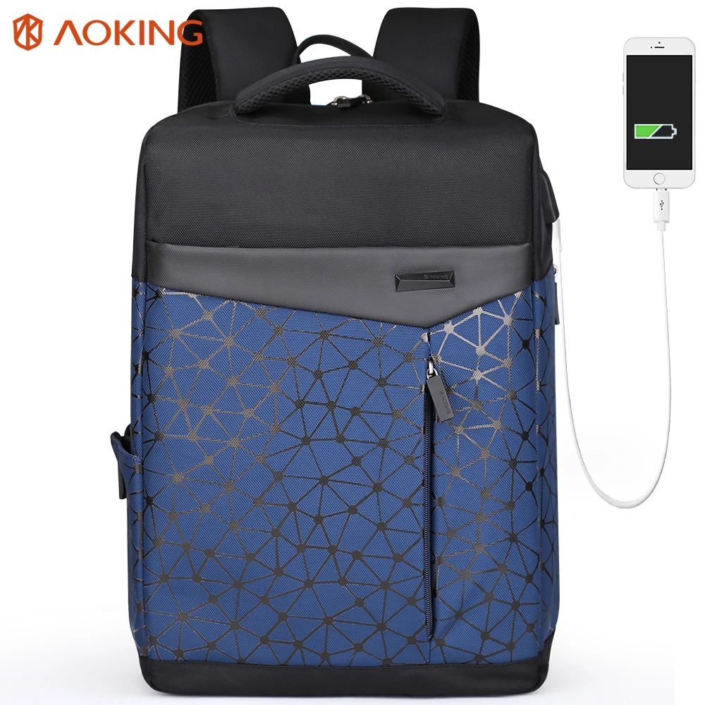 

Aoking Waterproof Anti-theft Backpack Men with USB Charging Port College Students Bag Laptop Backpack Urban Geometric school bag